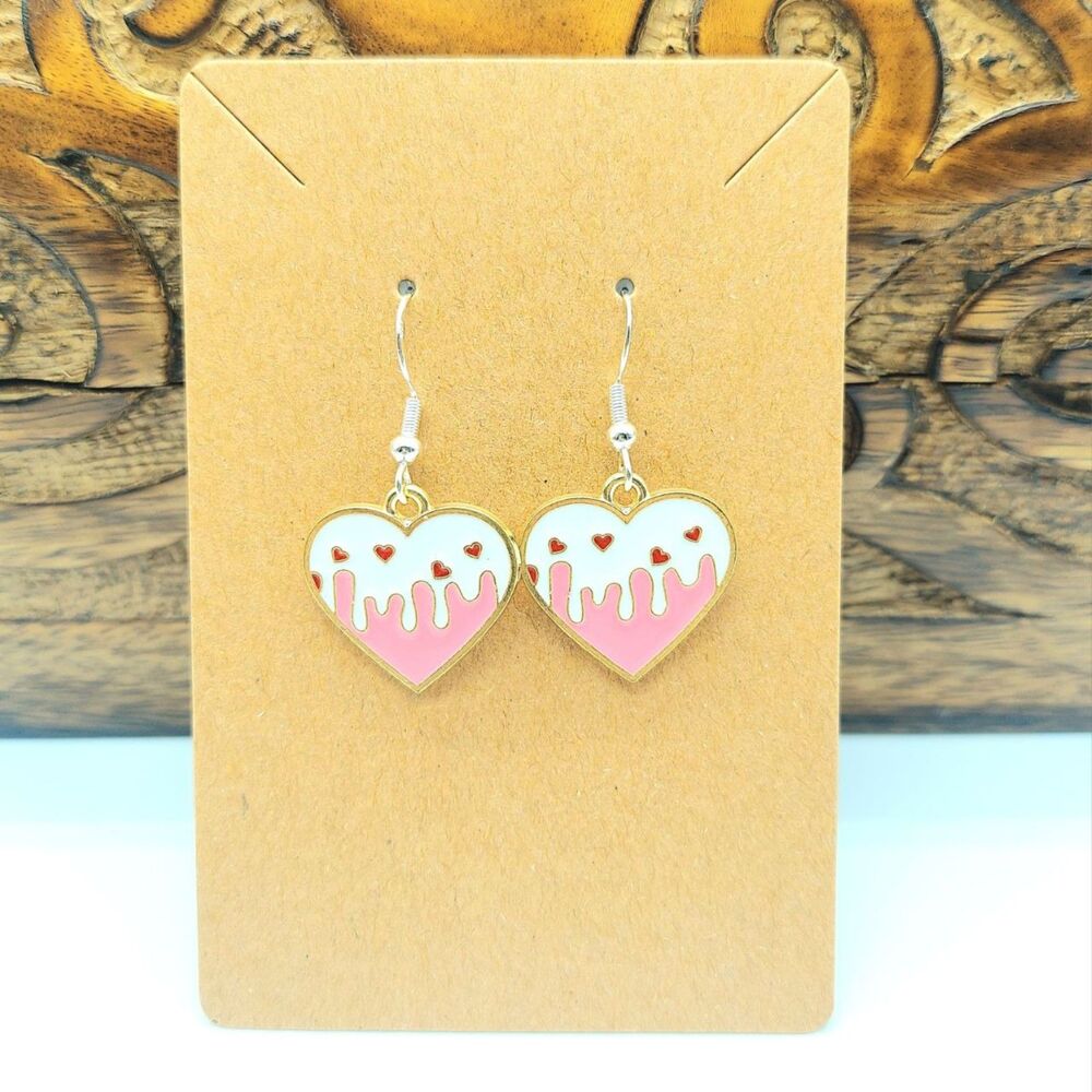 Valentine's Day Earrings Hearts Pink and White
